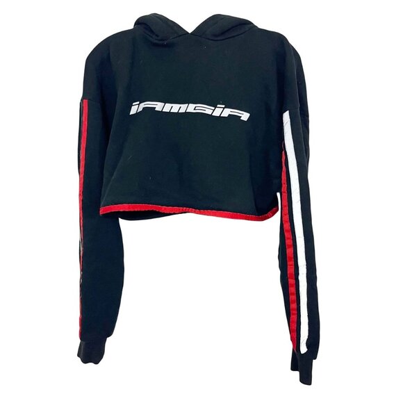 I AM GIA Mercury Red Striped Reflective Cropped Sweatshirt Hoodie - Size Small - Picture 1 of 7